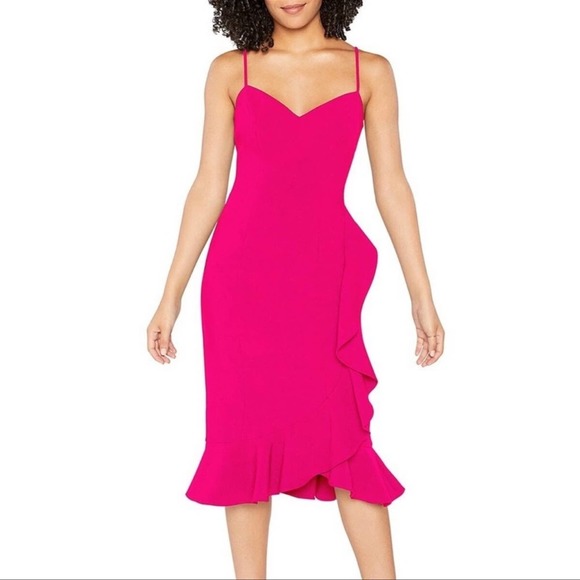 Likely Dresses & Skirts - Likely Laverna Ruffled Sleeveless Midi Cocktail Dress in Fuchsia Pink Sz 14 NWT